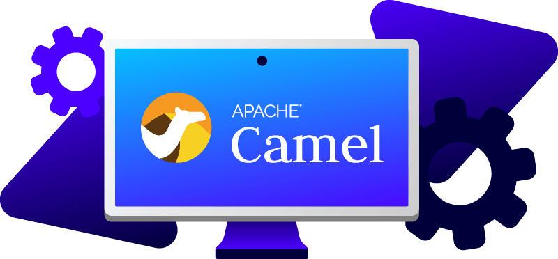 Apache Camel on desktop computer with gears.